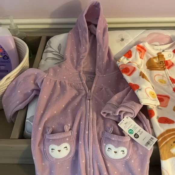 NWT Lot of 3 Carters Zip Up Fleecy Pajamas One Pieces 18 months - Picture 2 of 9